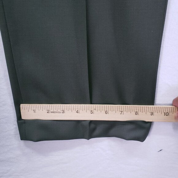 Paul Fredrick 100% Wool Italy Dark Sage Green Pleated Dress Pants Trousers 40R - Picture 5 of 16